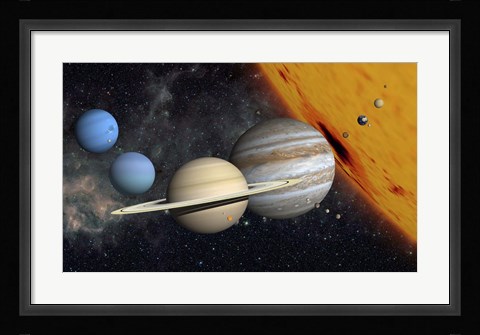 Framed Planets and Larger Moons to scale with the Sun Print