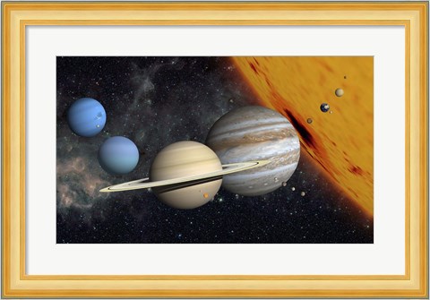 Framed Planets and Larger Moons to scale with the Sun Print