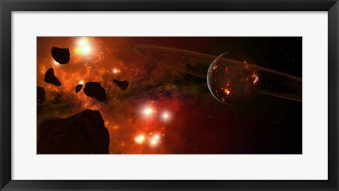 Framed Young Planet with Asteroids Print