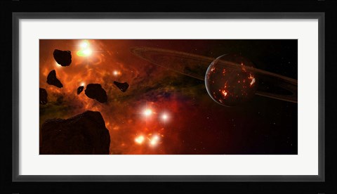 Framed Young Planet with Asteroids Print