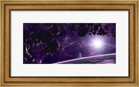 Framed Asteroid field against a Celestial Background Print
