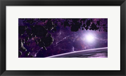 Framed Asteroid field against a Celestial Background Print