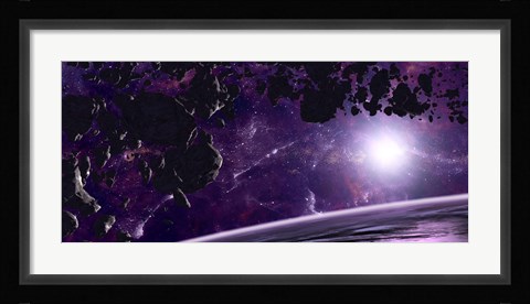 Framed Asteroid field against a Celestial Background Print