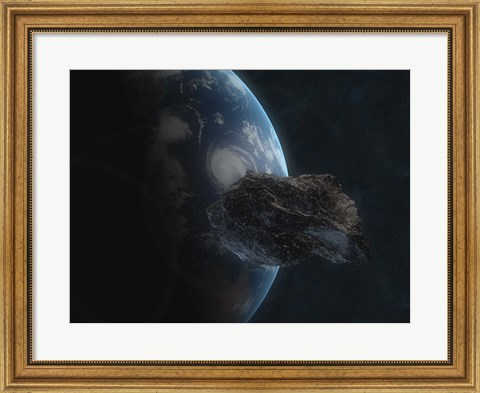 Framed Asteroid in Front of the Earth I Print