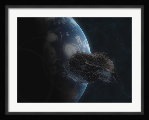 Framed Asteroid in Front of the Earth I Print