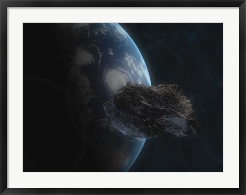 Framed Asteroid in Front of the Earth I Print