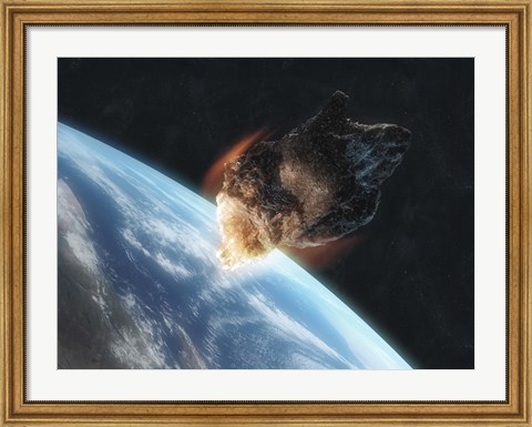 Framed Asteroid in Front of the Earth V Print