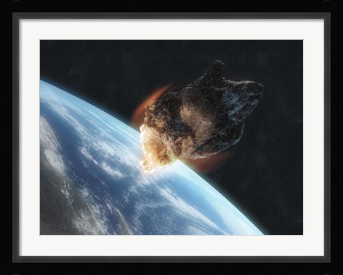 Framed Asteroid in Front of the Earth V Print