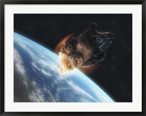 Framed Asteroid in Front of the Earth V Print