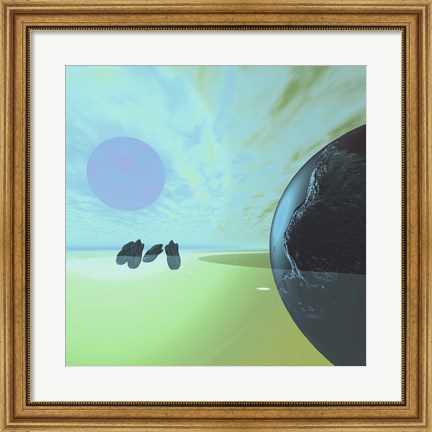 Framed Rocky Asteroids Caught in the Ring System Surrounding a Planet Print