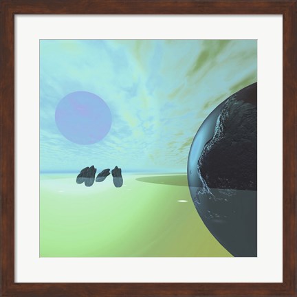 Framed Rocky Asteroids Caught in the Ring System Surrounding a Planet Print