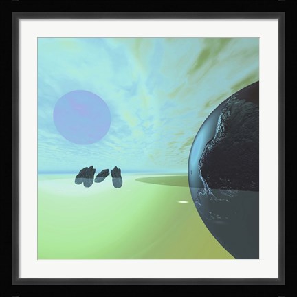 Framed Rocky Asteroids Caught in the Ring System Surrounding a Planet Print