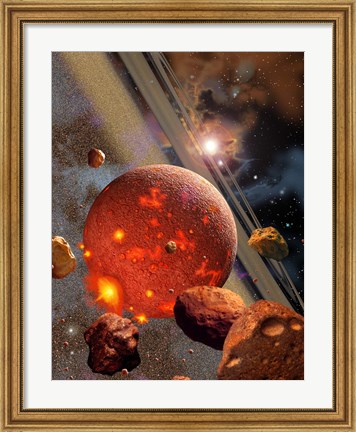 Framed Primordial Earth being formed by Asteroid-like Bodies Print