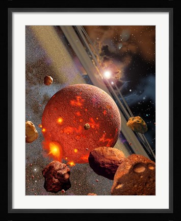 Framed Primordial Earth being formed by Asteroid-like Bodies Print