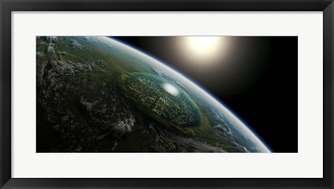 Framed Giant domed city in an Asteroid Crater Print