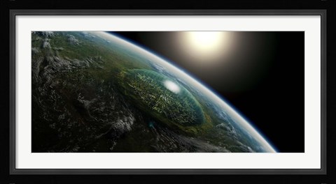 Framed Giant domed city in an Asteroid Crater Print