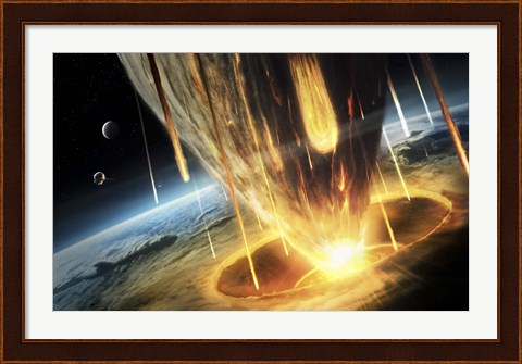 Framed Giant Asteroid collides with the Earth Print