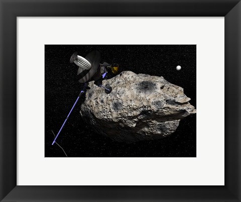 Framed Galileo spacecraft discovering Asteroid 243 Ida and its Moon, Dactyl Print