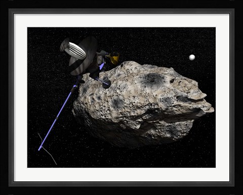 Framed Galileo spacecraft discovering Asteroid 243 Ida and its Moon, Dactyl Print