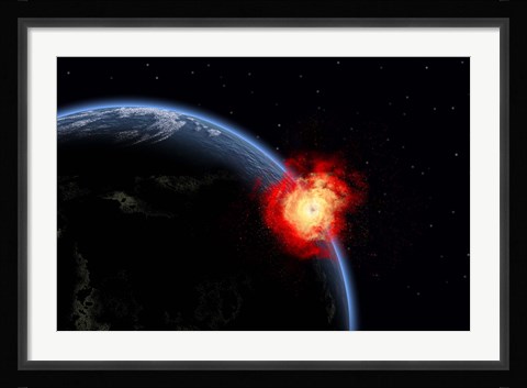 Framed Explosion on Earth's surface from a colliding Asteroid Impact Print
