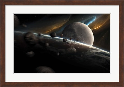 Framed Dynamic spacewith incoming Asteroids Print