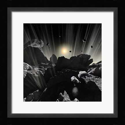 Framed Astronauts explore the tumultuous surface of a Comet Print