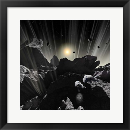 Framed Astronauts explore the tumultuous surface of a Comet Print