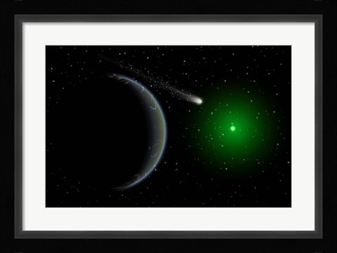 Framed Comet passing a distant Alien World Print