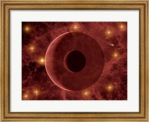 Framed Comet passing through a Nebulous Star Cluster Print