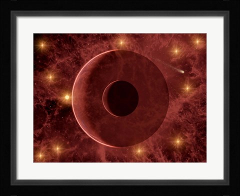 Framed Comet passing through a Nebulous Star Cluster Print