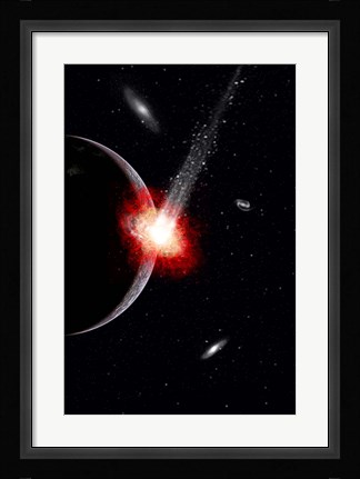 Framed Comet hitting an Alien Planet Print