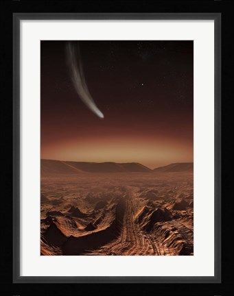 Framed Comet lights up the landscape of Candor Chasma over Mars Print