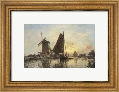 Framed Boats Near The Windmill, Holland, 1868 Print