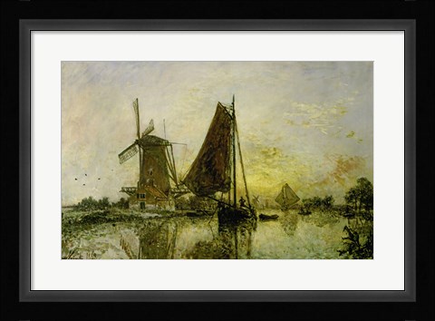Framed Boats Near Mills In Holland, 1868 Print