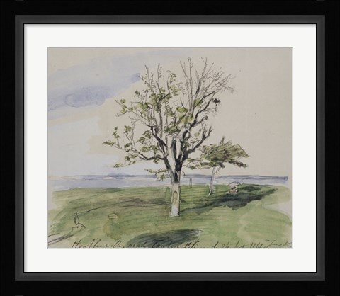 Framed Honfleur, Garden With Two Fruit Trees, Seaside, 1864 Print