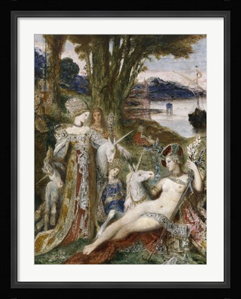 Framed Unicorns, 1885 Print