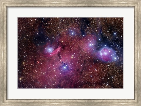 Framed NGC 6559 is a rich colorful tapestry of diverse nebulosity in the Constellation Sagittarius Print