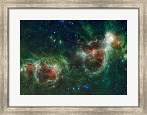 Framed Infrared mosaic of the Heart and Soul nebulae in the Constellation Cassiopeia Print