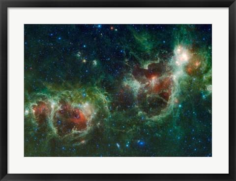 Framed Infrared mosaic of the Heart and Soul nebulae in the Constellation Cassiopeia Print