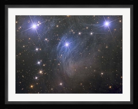 Framed Messier 45, the Pleiades, an open star cluster in the Taurus Constellation Print