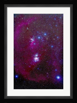 Framed Orion Nebula, Belt of Orion, Sword of Orion and Nebulosity Print
