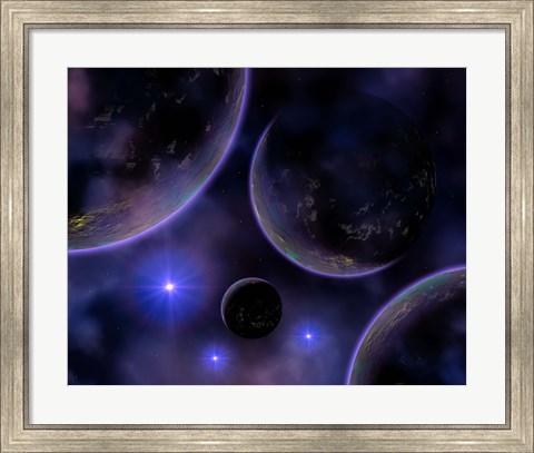 Framed Cluster of blue stars on the edge of a Nebula Print
