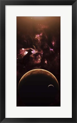 Framed barren world passes in front of a large and complex Nebula Print