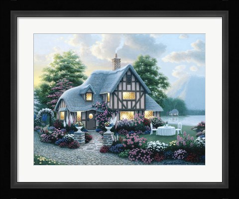 Framed Lakeside Cottage Print