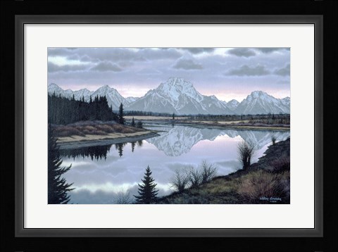 Framed Sunset At Oxbow Print