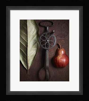 Framed Leaf with Pear 1 Print