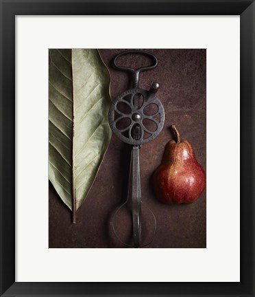 Framed Leaf with Pear 1 Print