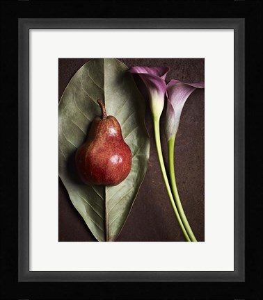 Framed Leaf with Pear 3 Print