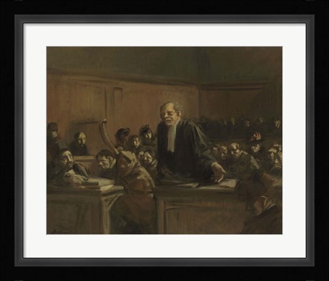 Framed Court Scene - Speech For The Defense, 1907 Print
