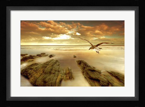 Framed Soft Sunrise on the Beach 4 Print